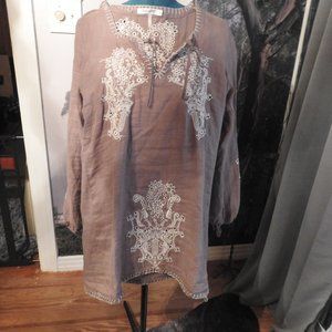 MONoreno Linen Tunic Dress Embroidered